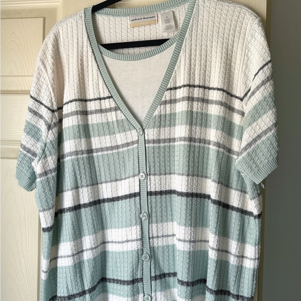 Alfred Dunner Waffle Textured Knit Top in Mint 3X